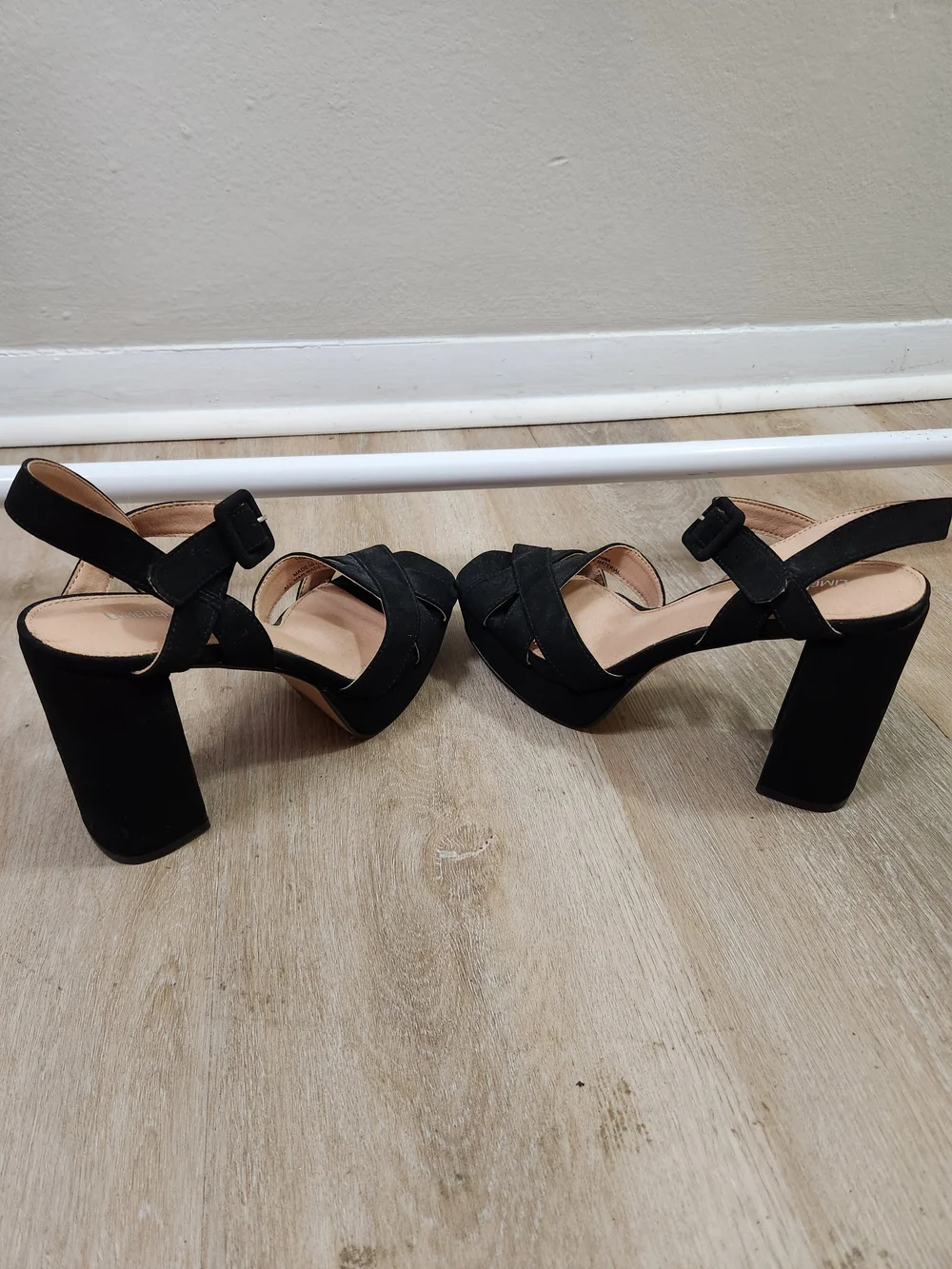Black Suede Strappy Platform Heels